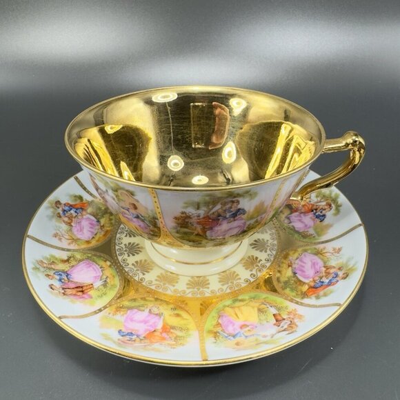 NC Western Germany Love Story Set Teacup Saucer Set Fine Porcelain Heavy Gold - Picture 16 of 16